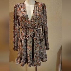 Papaya Sage Green Paisley Cutout Ruffle Dress L